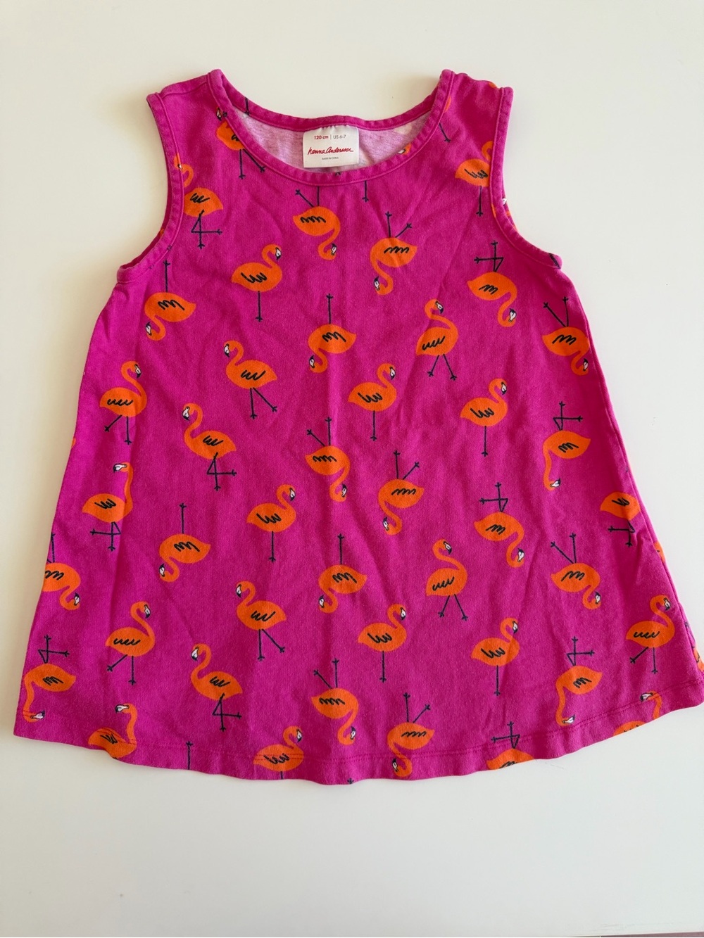 Hanna Andersson Bright Pink Tank Top with Orange Flamingo Print Girls 6-7
